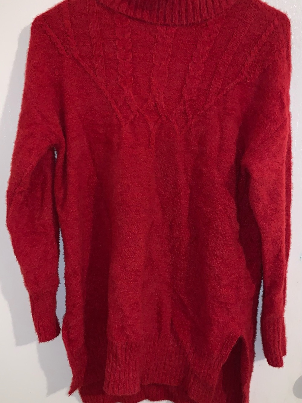 Women's Red Cable-Detail Turtleneck Sweater Size XS